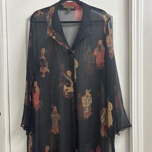 HARARI 100% silk Sheer‎ Black Kimono. Size XL
